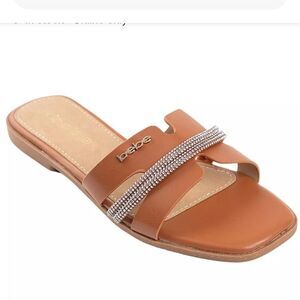BRAND NEW BEBE WOMEN'S  RHINESTONE SLIDE  WITH SILVER CHAIN ACCENT